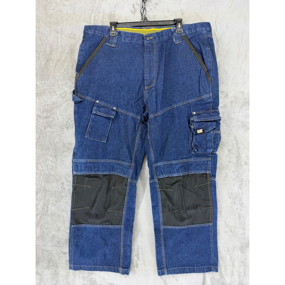Caterpillar‎ CAT Mens Blue Denim Work Cargo Pants Reinforced Knee 1811008 42x30